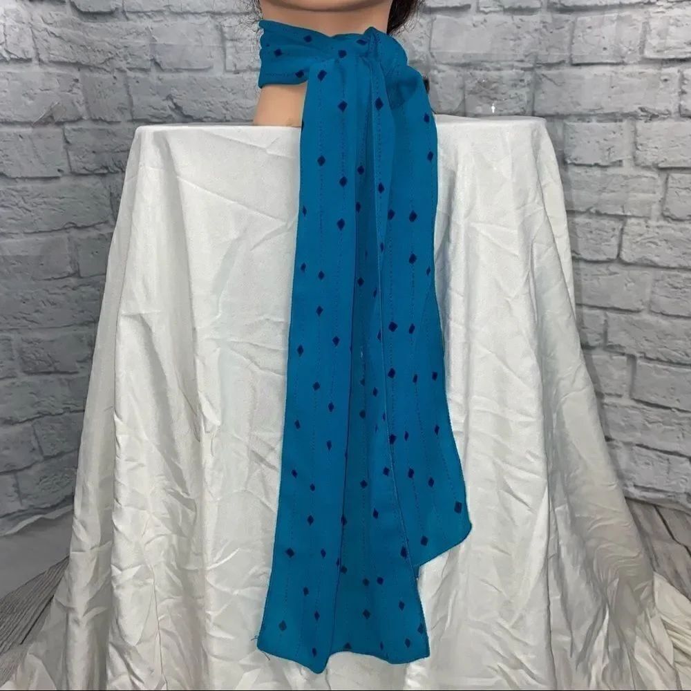 Women’s semi sheer diamond print wrap and tie scarf blue and black OS
